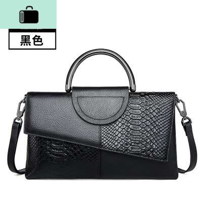 皮手拿包女新款2020时尚女手包大容量女包斜挎包头层牛皮包包NEW LAKE 黑色