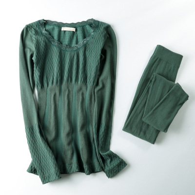 秋冬保暖套装修身显瘦蕾丝秋衣秋裤女士纯色薄款美体百搭内衣_911