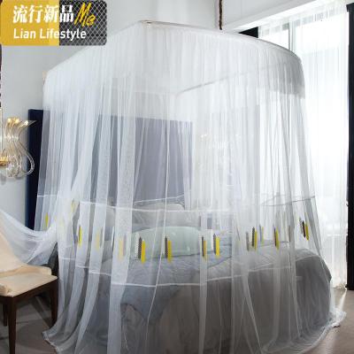 日式简约U型伸缩蚊帐白色简单1.8米家用1.5m钓鱼竿现代加密不锈钢 三维工匠