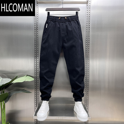 HLCOMAN纯色男士痞帅休闲裤卡其色潮流简约长裤冬季加绒修身小脚男裤