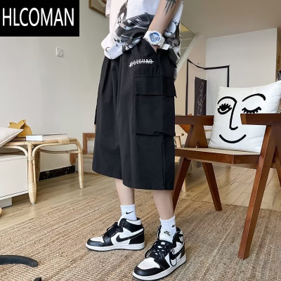 HLCOMAN加肥加大美式工装短裤男夏季多口袋中裤宽松大码运动休闲七分裤子