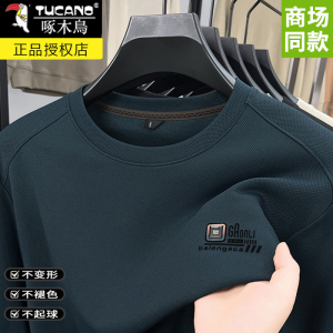 啄木鸟男士长袖t恤秋冬装圆领卫衣男秋衣加绒加厚打底衫保暖上衣