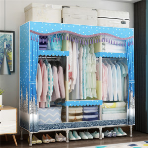 家时光 简易衣柜非实木25mm加粗钢管组合型衣橱双人易拼装涤棉布衣柜K150