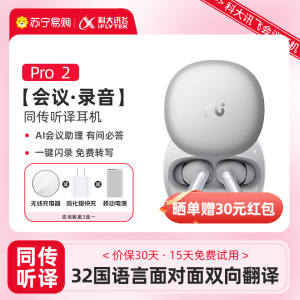 科大讯飞(iFLYTEK)同声传译耳机Pro2 幻影银 面对面翻译 会议耳机无线蓝牙耳机 入耳式 录音转文字