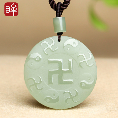 印象眸玉雕大师冀克正大师作品-和田玉八卦吊坠浅青玉禅悟万字玉石玉佩挂件附送证书