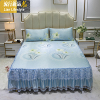 夏季冰丝凉席三件套床裙款蕾丝边1.8m床单人可水洗折叠空调软席子 三维工匠凉席/凉枕