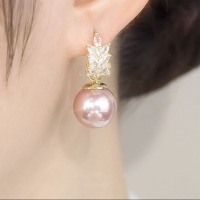 s925纯银针粉色珍珠耳坠女2025新款潮小众大气百搭个性设计感耳坠送女朋友老婆情人节七夕生日礼物