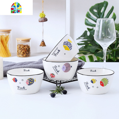 可爱好看的骨瓷盘子碗碟套装家用创意日式早餐吃饭碗餐具组合 FENGHOU 4碗4盘4勺4筷1汤碗1大勺