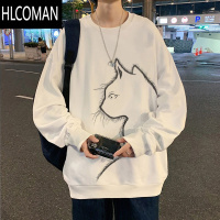 HLCOMAN猫咪加绒圆领打底卫衣男内搭2024新款高中生400g长袖t恤