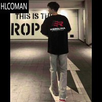 HLCOMAN美式潮牌复古vibe印花短袖上衣男款夏季高街黑色半袖T恤