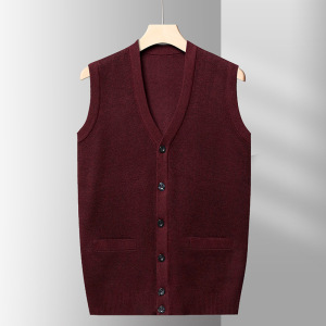 男士针织开衫马甲 商务绅士柔软包芯纱纯色中年休闲保暖开衫背心