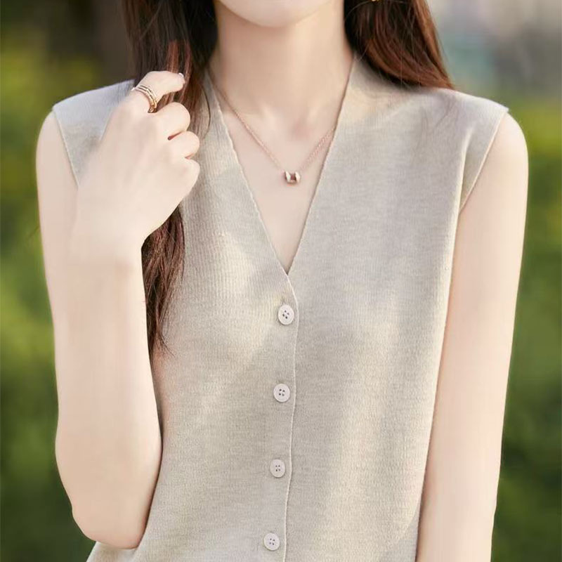 25年新款春季无袖冰丝开衫坎肩气质v领马甲时尚针织背心