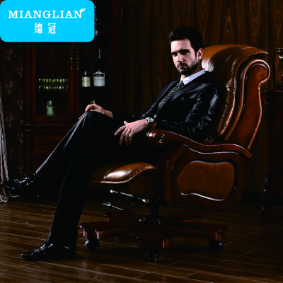 绵冠MIANGUAN绵冠MIANGUAN多功能老板椅进口牛皮总裁椅电脑椅可躺办公椅-黑色