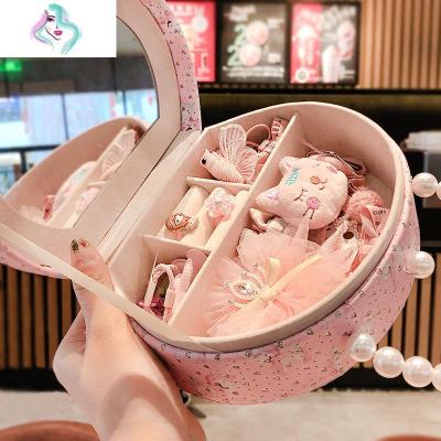你那么美儿童发饰少女边夹女童发夹宝宝发卡公主皮筋头绳卡通发圈头饰套盒韩粉色26件套PU皮礼盒-收藏宝贝送拉发器和眉