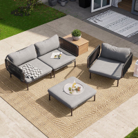 金菲罗格 户外沙发庭院藤编藤沙发椅子北欧露台藤椅 黑色2人位+单人位+方踏几