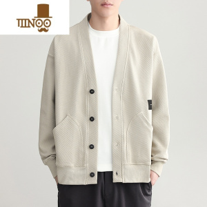 YANXU2023新款斜纹针织开衫外套男士V领宽松休闲毛衣男上衣