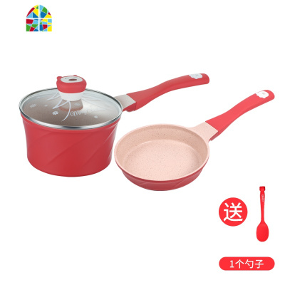 宝宝辅食小奶锅婴儿迪迪尼卡多功能煎煮一体不粘锅 FENGHOU 棕色萌熊煎锅+煮锅18CM