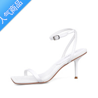 SUNTEK网红一字带凉鞋2023年新款女夏季细跟高跟鞋白色百搭仙女风不累脚
