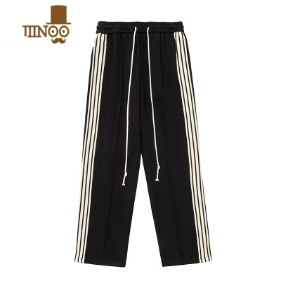 YANXU秋季厚款休闲侧边条纹一体绒裤子男潮牌百搭垂感宽松卫裤