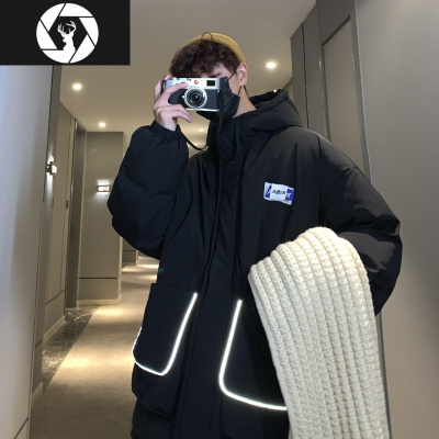 HongZun棉服男韩版休闲宽松反光条纹棉衣潮流学生冬季外套情侣装保暖棉袄棉衣