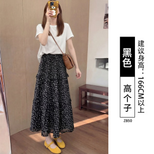 黑色碎花半身裙女夏季新款大码胖mm遮跨显瘦小个子a字伞裙蛋糕裙