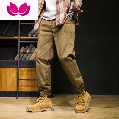 七斓美式复古大码工装裤子男宽松直筒男士休闲裤潮牌阔腿束脚裤男