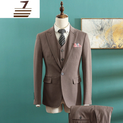 NEWLAKE西服套装男新郎结婚礼服三件套修身休闲韩版伴郎团礼服正装英伦风