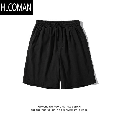 HLCOMAN复古街头纯色直筒运动五分裤男潮牌宽松休闲百搭阔腿短裤