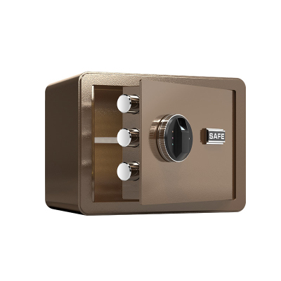 臻远 ZY40618096 小型保险柜密码保险箱全钢防盗保管箱 30cm咖色指纹密码款