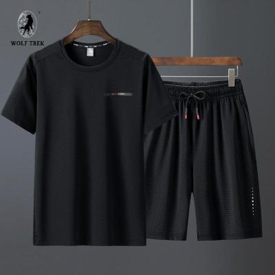 七匹狼国际公司授权WOLFTREK-男装L-8XL夏季新款大码冰丝套装加肥加大透气运动套装深蓝-
