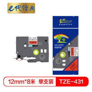 e代经典 标签带 12mm标签纸色带 TZe-431 适用 兄弟标签机色带 12mm红底黑字 TZe-431