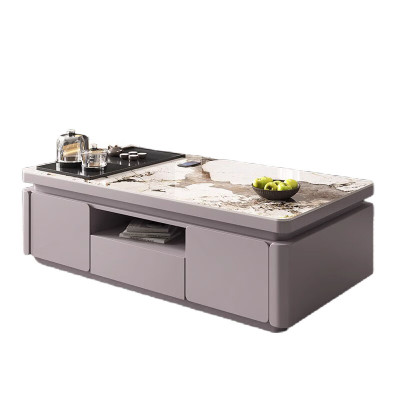 戴劲 岩板茶几客厅茶台烧水壶一体桌家用泡茶台办公室茶桌 1.3米浅灰(潘多拉岩板)