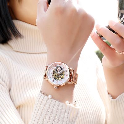 铭侣机械表男新款手表女士自动机械表镂空学生韩版简约气质时尚防水ins女表