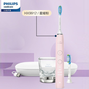 飞利浦(PHILIPS)电动牙刷成人情侣款 送礼物送男友/女友 声波震动 钻石升级星钻刷 HX9912/78[樱花粉]
