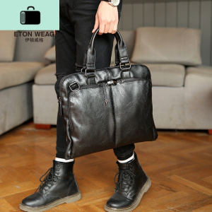韩版公文包商务包手提包斜挎包单肩包 斜跨包 男士休闲包男包新款NEW LAKE 黑色男士手提包 黑色