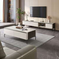 全友家居现代简约四抽茶几钢化玻璃分区储物电视柜茶几客厅家具茶几电视柜组合