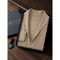秋冬新款羊绒针织开衫男轻奢时尚青果领宽松休闲加厚开衫外套毛衣