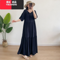YIBUSHENG季女士棉绸连衣裙宽松大码显瘦遮肉人造棉大摆裙短袖防晒沙滩裙