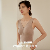 羽绒蚕丝保暖背心女V领包边无痕简约内搭可外穿带胸垫秋冬马甲女