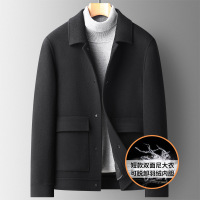 手工缝制秋冬100%羊毛短款双面尼大衣男士脱卸羽绒内胆呢大衣外套