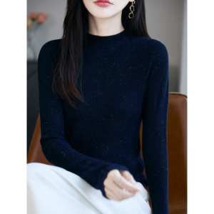 精纺羊毛花纱半高领针织衫 修身显瘦法式复古毛衣女秋冬新款