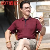 清凉冰丝短袖夏季中年爸爸短袖T恤男士商务休闲翻领男装宽松T恤