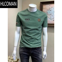 HLCOMAN短袖t恤男新款夏季帅气绿色潮流百搭上衣个性字母印花体恤衫
