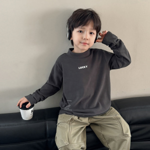 童酷儿童冬款湖州织里童装百搭字母T恤半高领德绒男童打底衫