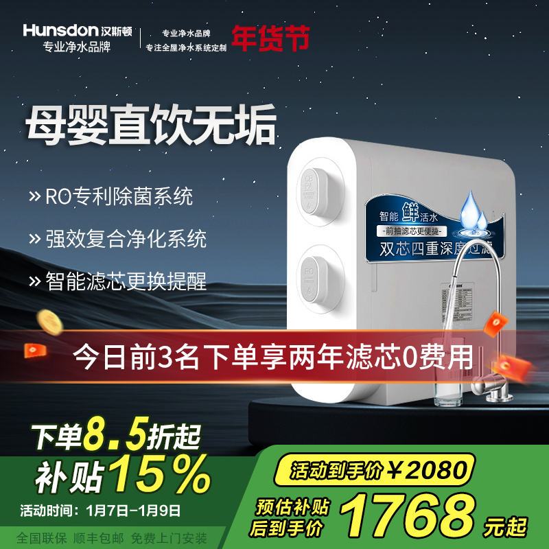 汉斯顿/Hunsdon 0阻垢剂添加净水器家用直饮净水机厨下式RO反渗透母婴直饮机自来水过滤器D3