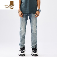 YANXU水洗浅色牛仔裤男潮牌弹力修身直筒美式高街vibe风裤子