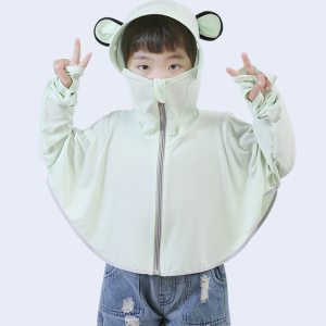 儿童不防晒衣冰丝夏季不防紫外线女孩男孩透气连帽防晒服皮肤衣升