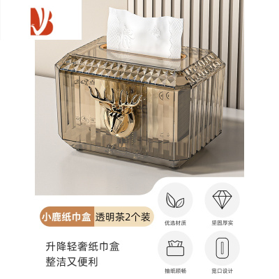 三维工匠轻奢纸巾盒客厅家用桌面升降抽纸盒创意多餐巾纸收纳盒子 透明茶2个装[带升降设计]