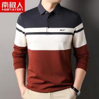 南极人男士长袖t恤翻领条纹宽松2025春秋新款中年保罗Polo衫上衣