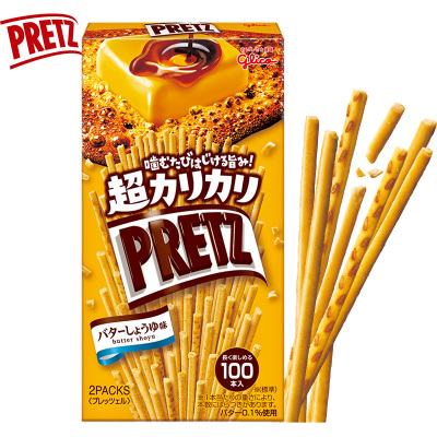 日本进口 格力高glico pretz百力滋黄油酱油味55g休闲饼干 超细100支